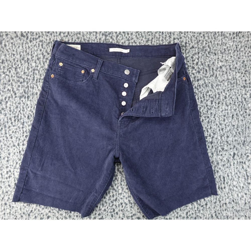Levi's Wedgie Straight Shorts Womens 32 Navy Blue Corduroy Raw Hem 11165